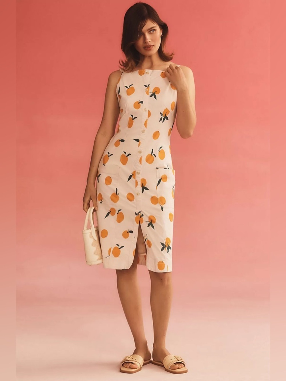 Anthropologie Maeve Dylan Mierzwinski Orange Print Colette Midi Dress Medium